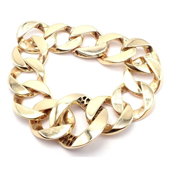 Rare Vintage Tiffany & Co 14k Yellow Gold Diamond Large Heavy Curb Link Bracelet - Picture 5 of 15